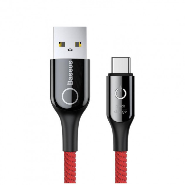 Кабель Baseus C-Shaped Light Intelligent Power-Off Type-C QC3.0 3A (1m) red